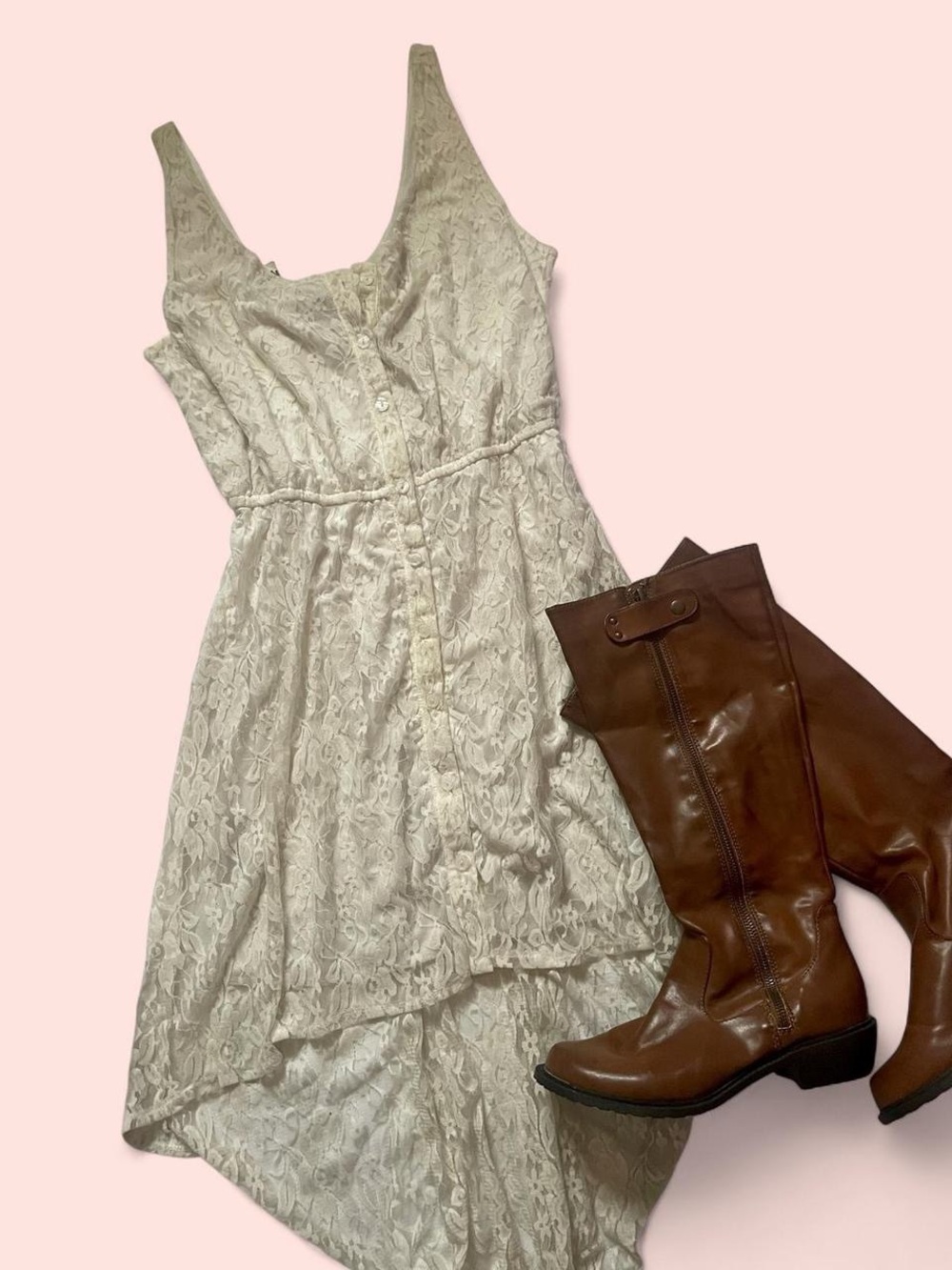 Ivory Floral Lace Coquette Babydoll Dress • Brand • Heart Soul • SIZE - L • NWT